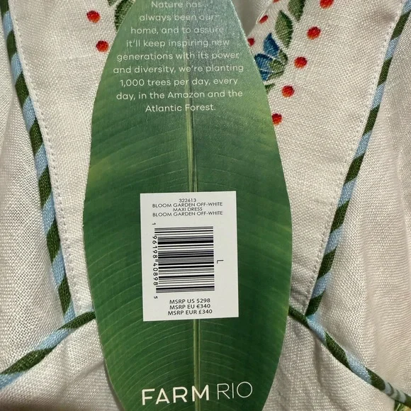 Farm Rio Bloom Garden embroidered linen maxi dress, Size L - Picture 6 of 14